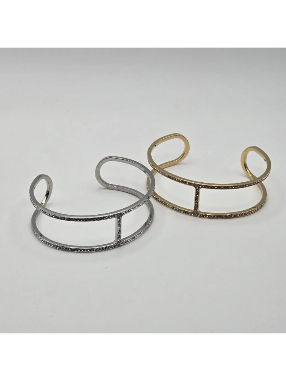 Michael Kors Gold Silver Tone Open Cuff Bracelets Crystal Accents Lot Of 2